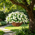 Artificial Hanging Petunia Flowers Basket, Fake Silk Flower for Patio Porch Garden Home Decor