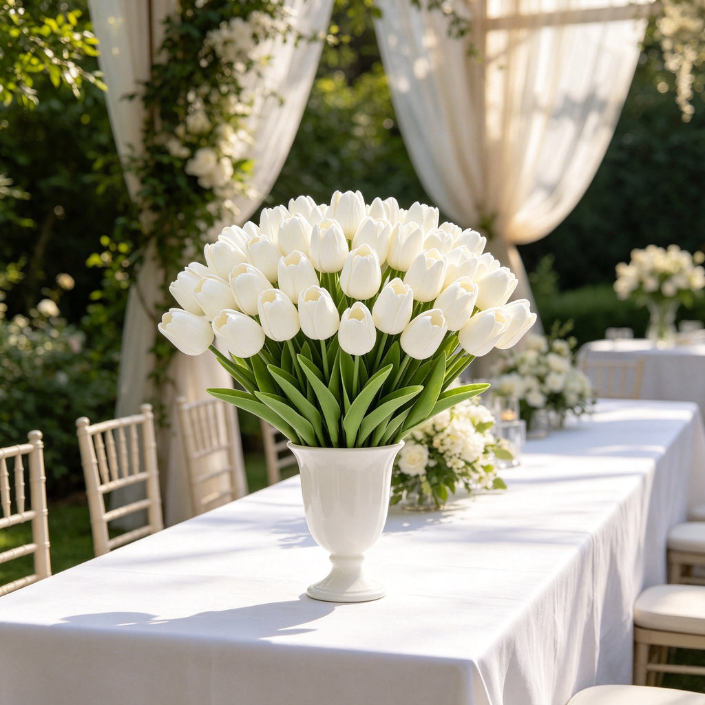 PU Artificial Tulips, Faux Tulip Flowers Bouquet with Bendable Stems, Realistic Fake Tulips for Home Wedding Party Decor, Vase Not Included