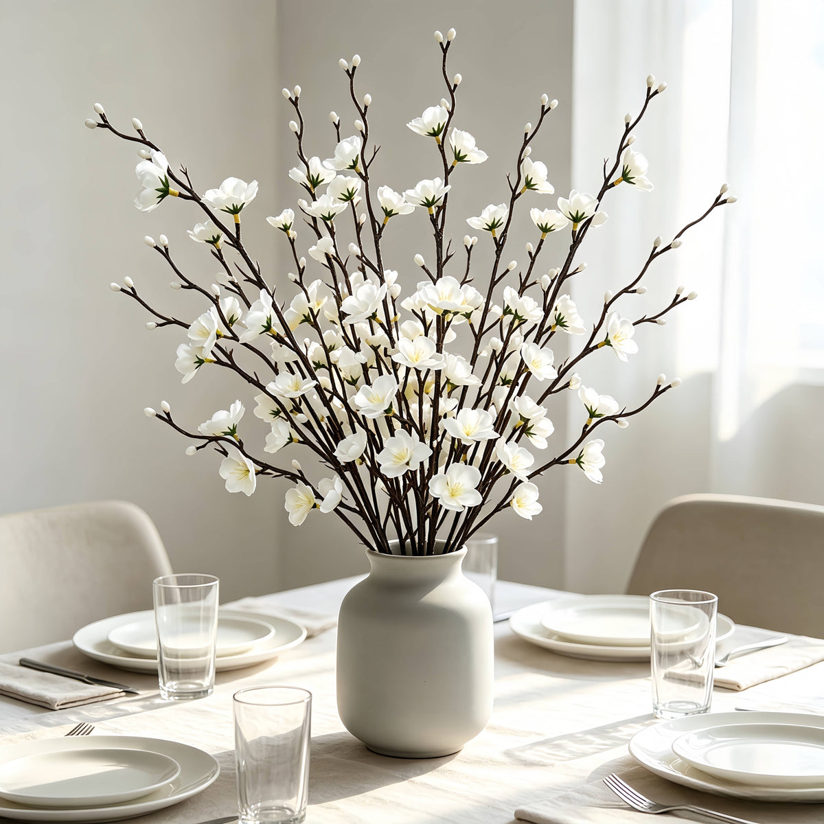 Artificial Plum Blossom Flowers 21.3" Long Stem Fake Wintersweet Silk Faux Flowers for Home Wedding Party Garden Decor, White/Red/Yellow (Vase Not Included)