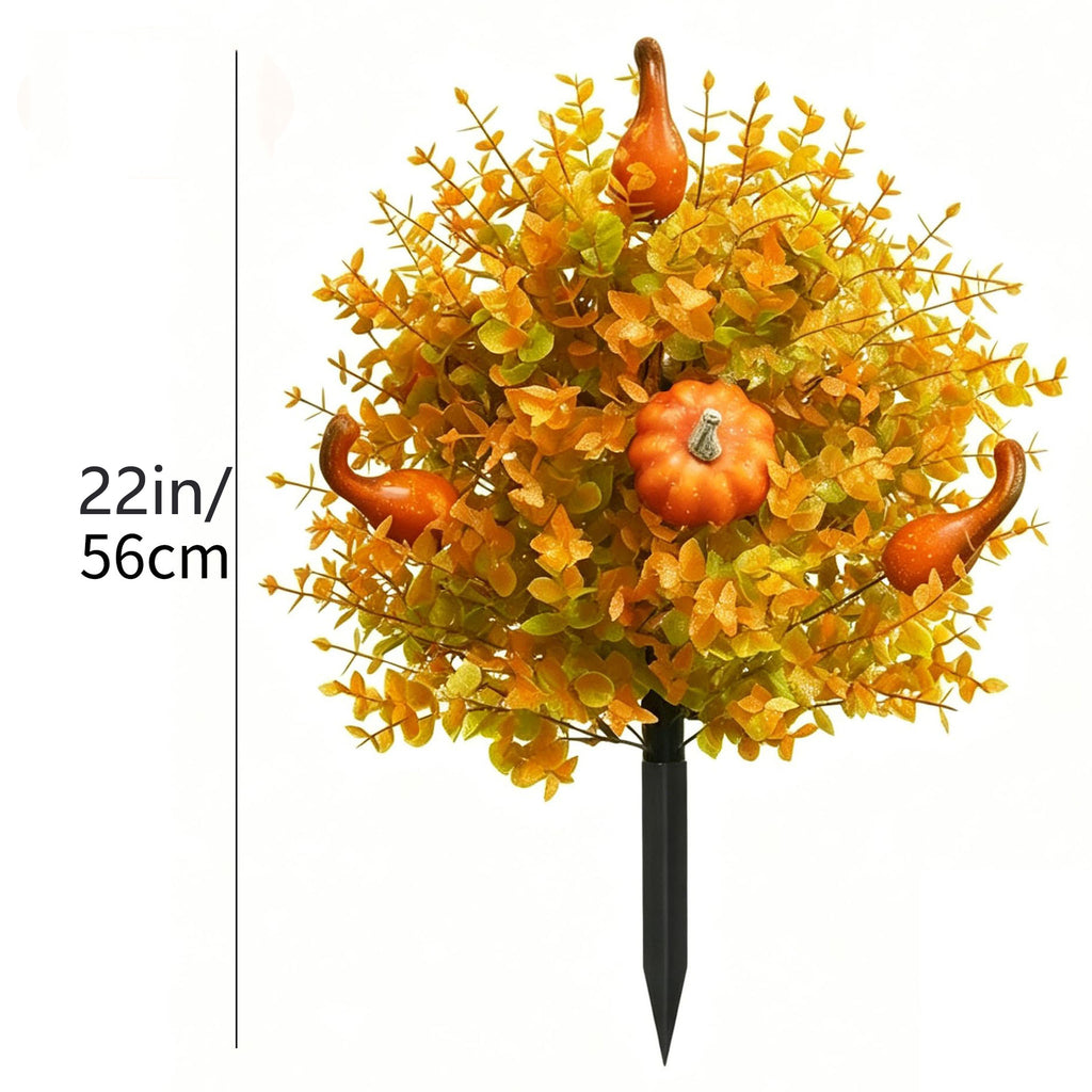 Artificial Fall Pumpkin Eucalyptus Plant Stake, 22 Inch Faux Autumn Floral Pick for Halloween Thanksgiving Garden Porch Decor