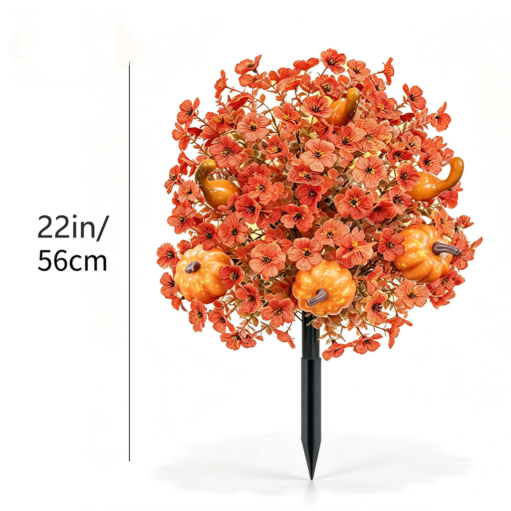 Artificial Fall Pumpkin Eucalyptus Plant Stake, 22 Inch Faux Autumn Floral Pick for Halloween Thanksgiving Garden Porch Decor