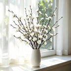 Artificial Plum Blossom Flowers 21.3" Long Stem Fake Wintersweet Silk Faux Flowers for Home Wedding Party Garden Decor, White/Red/Yellow (Vase Not Included)