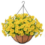 Artificial Hanging Petunia Flowers Basket, Fake Silk Flower for Patio Porch Garden Home Decor