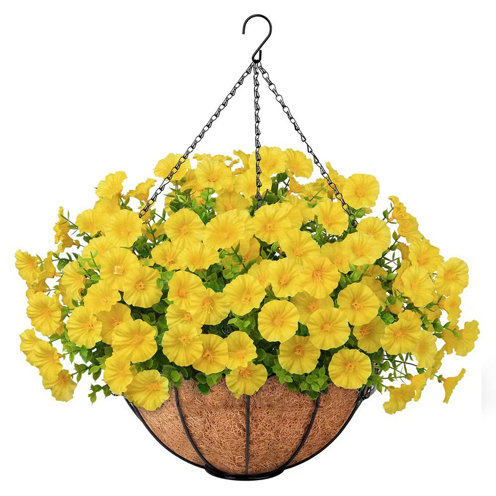 Artificial Hanging Petunia Flowers Basket, Fake Silk Flower for Patio Porch Garden Home Decor