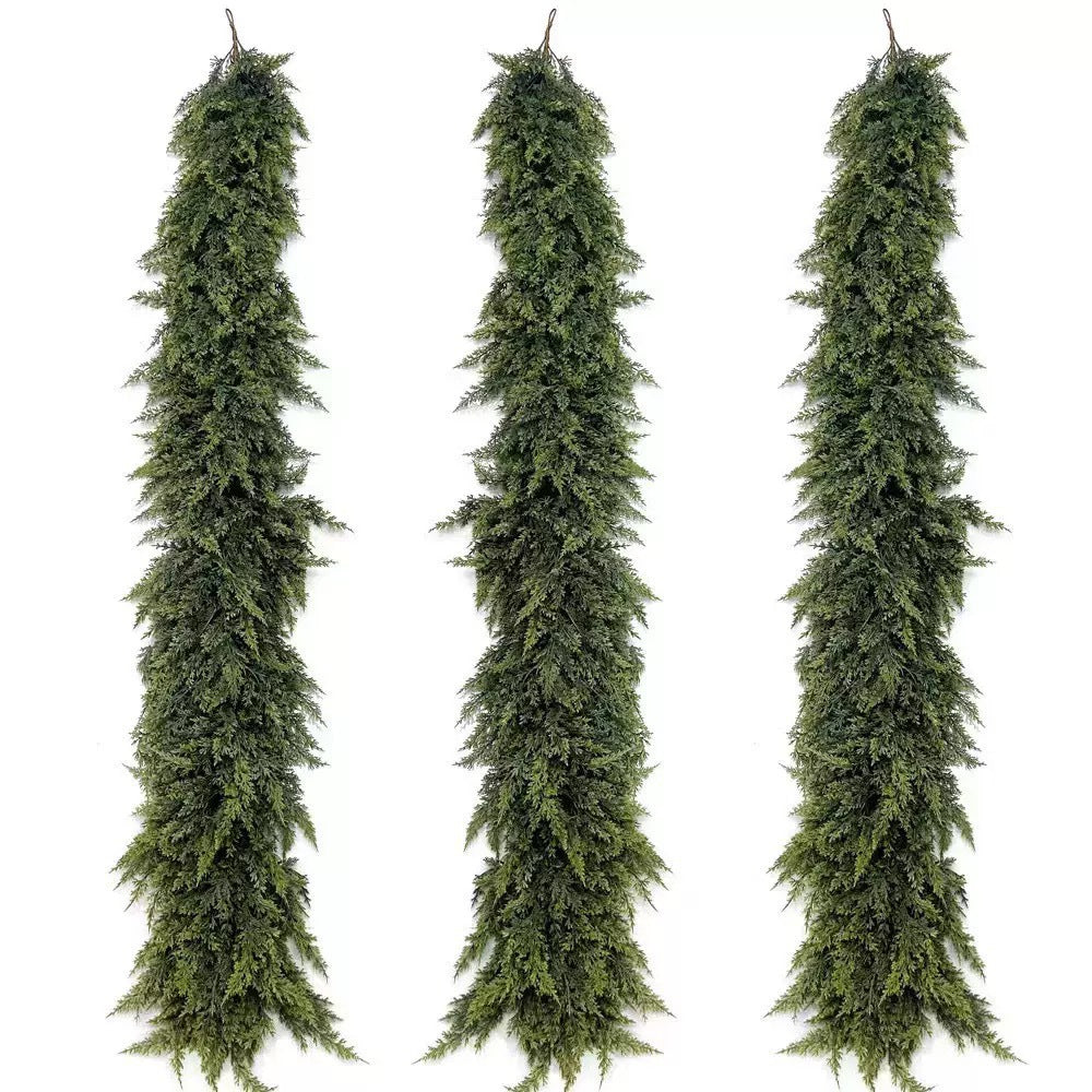Christmas Artificial Cypress Garland, Waterproof Faux Cedar Greenery Garland for Holiday Home Decoration