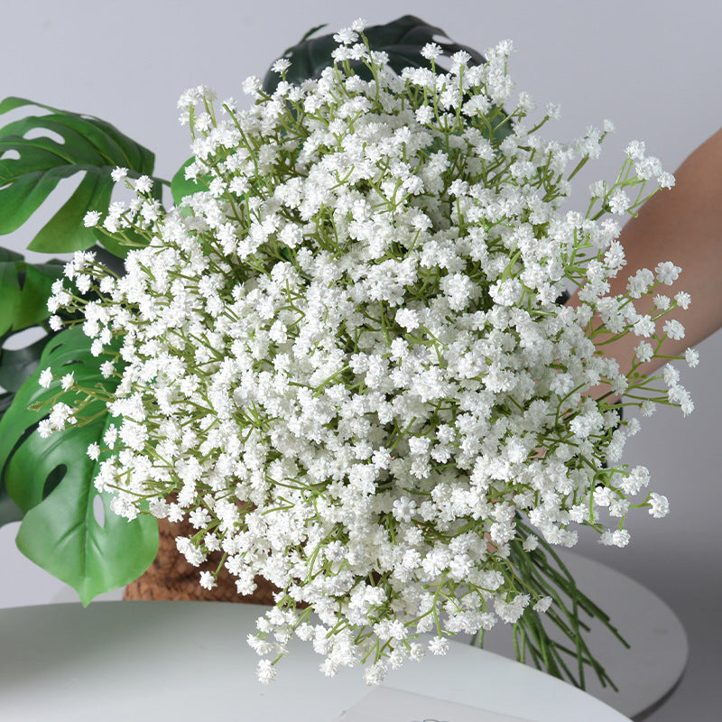 Artificial Baby's Breath Gypsophila Stem, Real Touch Plastic White Faux Flowers for Wedding Bouquet, Home Table Floral Decor, 24.4" Tall