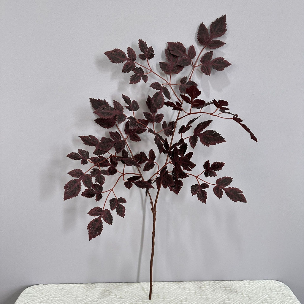 Faux Cimicifuga Spray Stem, Dark Burgundy Artificial Leaf Branch for Wedding, Table Centerpiece & Aesthetic Home Decor