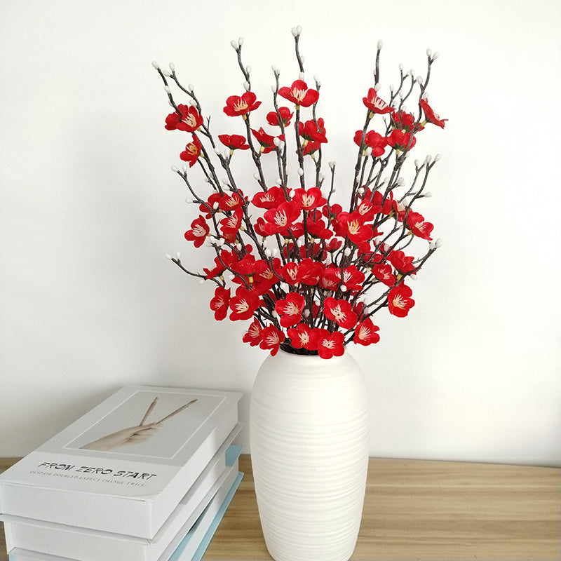 Artificial Plum Blossom Flowers 21.3" Long Stem Fake Wintersweet Silk Faux Flowers for Home Wedding Party Garden Decor, White/Red/Yellow (Vase Not Included)