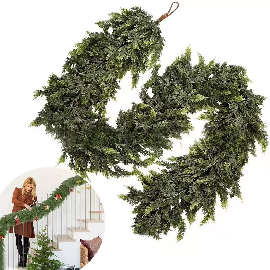 Christmas Artificial Cypress Garland, Waterproof Faux Cedar Greenery Garland for Holiday Home Decoration
