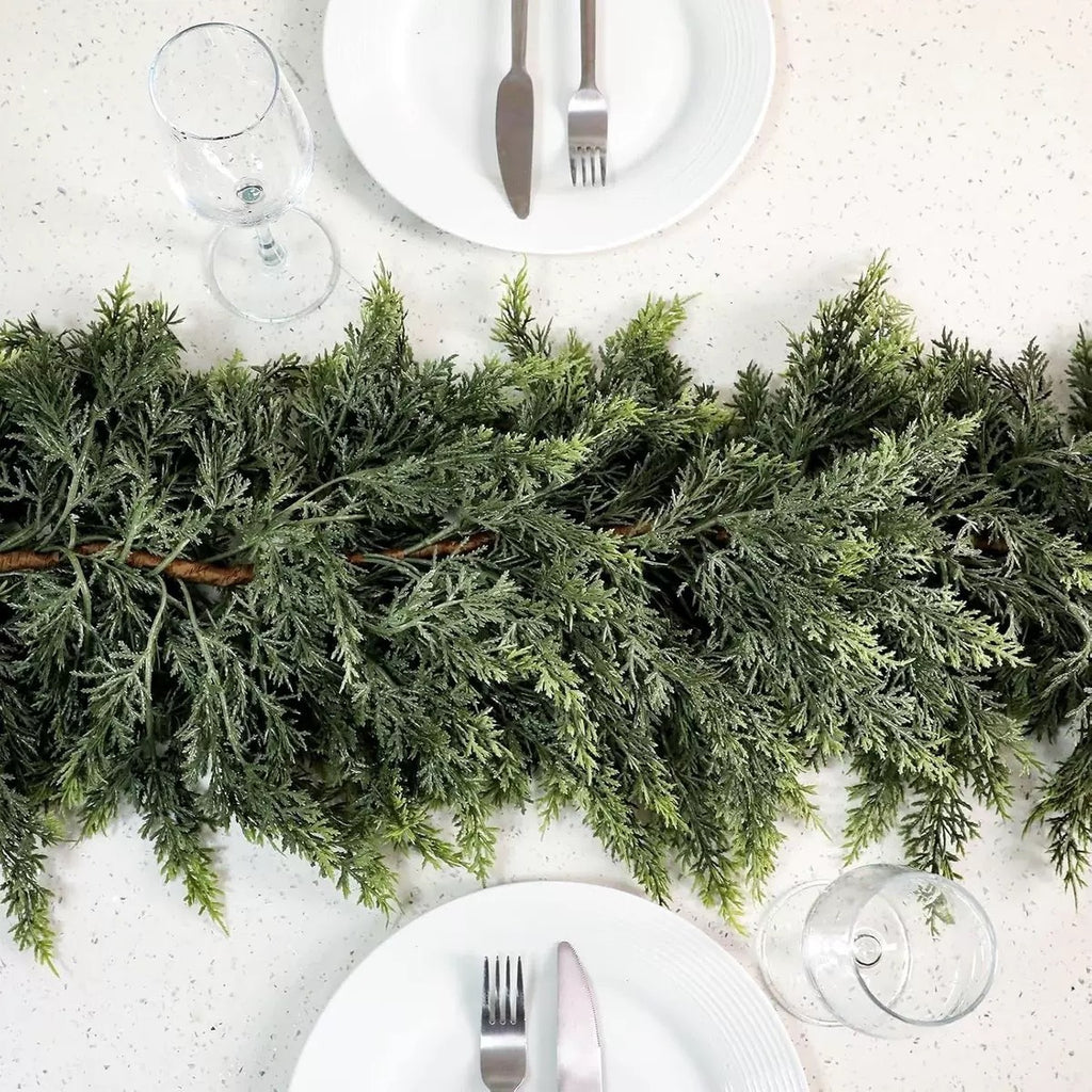 Christmas Artificial Cypress Garland, Waterproof Faux Cedar Greenery Garland for Holiday Home Decoration