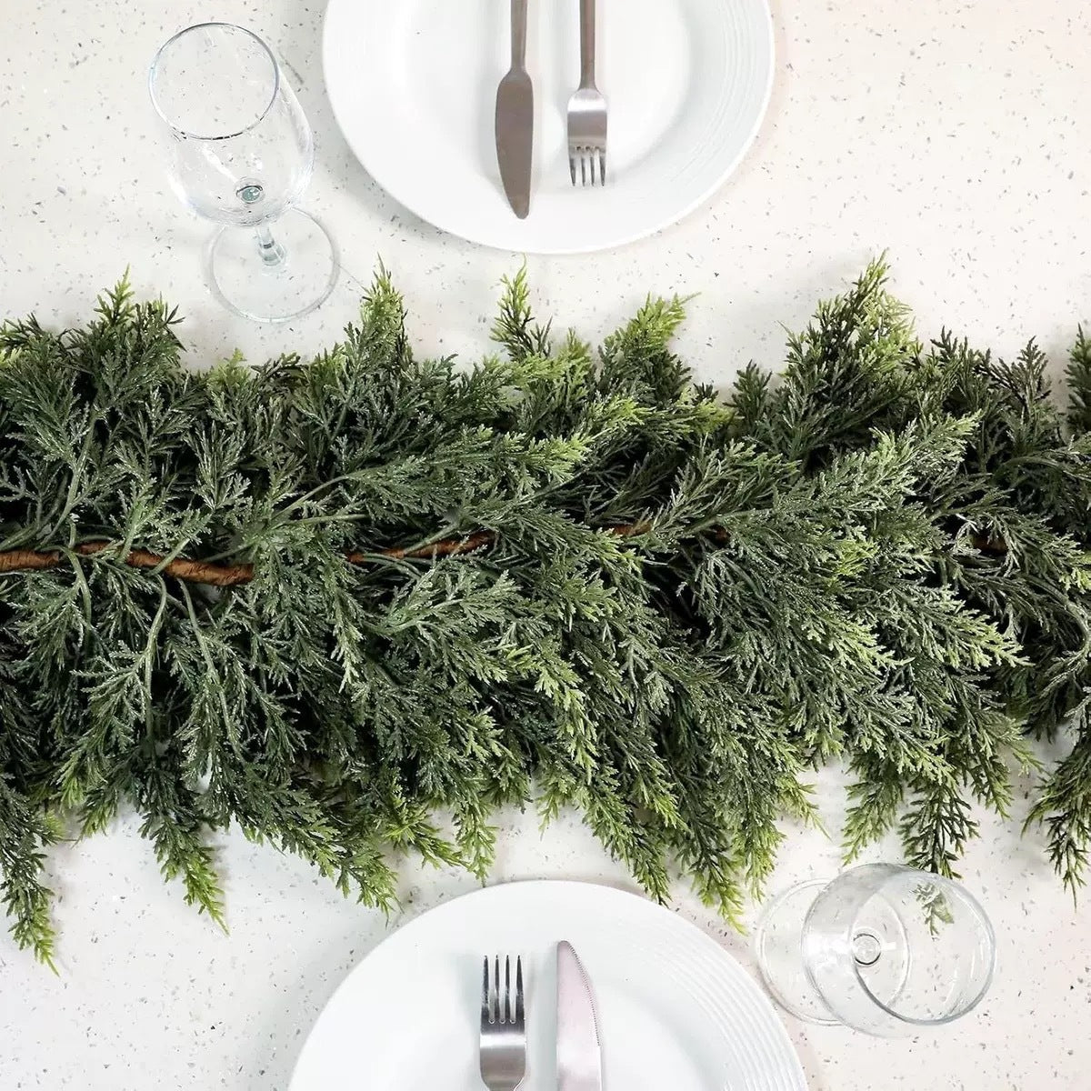 Christmas Artificial Cypress Garland, Waterproof Faux Cedar Greenery Garland for Holiday Home Decoration