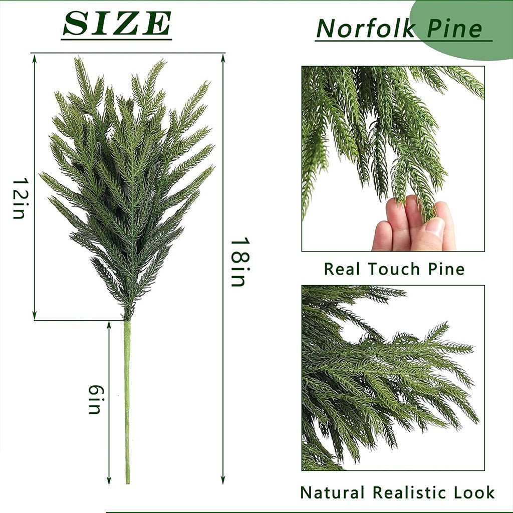 Artificial Norfolk Pine Stems, Real Touch Faux Pine Branches for Christmas & Holiday Home Decor