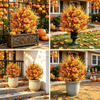 Artificial Fall Pumpkin Eucalyptus Plant Stake, 22 Inch Faux Autumn Floral Pick for Halloween Thanksgiving Garden Porch Decor