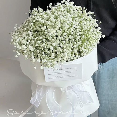 Artificial Baby's Breath Gypsophila Stem, Real Touch Plastic White Faux Flowers for Wedding Bouquet, Home Table Floral Decor, 24.4" Tall