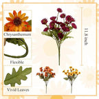 Artificial Fall Chrysanthemum Bouquet, 11.8 Inch Faux Autumn Daisy Silk Flower Bush for Thanksgiving Halloween Home Porch Decor