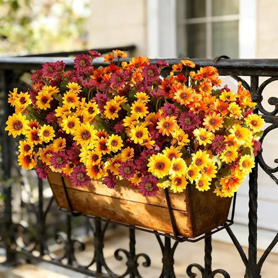 Artificial Fall Chrysanthemum Bouquet, 11.8 Inch Faux Autumn Daisy Silk Flower Bush for Thanksgiving Halloween Home Porch Decor