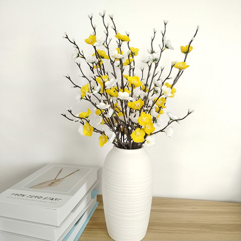 Artificial Plum Blossom Flowers 21.3" Long Stem Fake Wintersweet Silk Faux Flowers for Home Wedding Party Garden Decor, White/Red/Yellow (Vase Not Included)