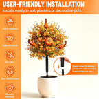Artificial Fall Pumpkin Eucalyptus Plant Stake, 22 Inch Faux Autumn Floral Pick for Halloween Thanksgiving Garden Porch Decor