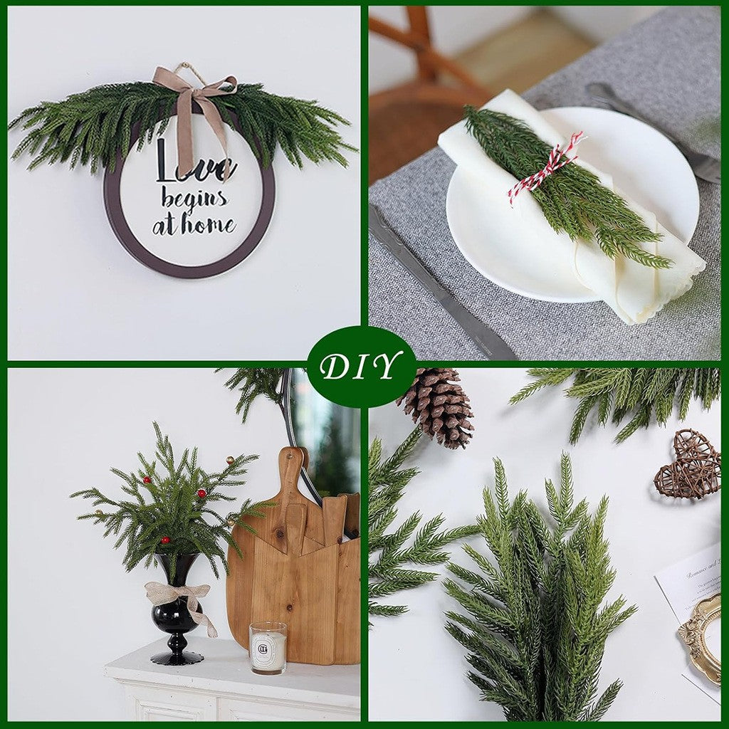 Artificial Norfolk Pine Stems, Real Touch Faux Pine Branches for Christmas & Holiday Home Decor