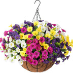 Artificial Hanging Petunia Flowers Basket, Fake Silk Flower for Patio Porch Garden Home Decor