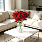 Artificial Velvet Rose Stem, 51cm Realistic Faux Rose with Bendable Wire Stem for Wedding Bouquet & Home Vase Decor