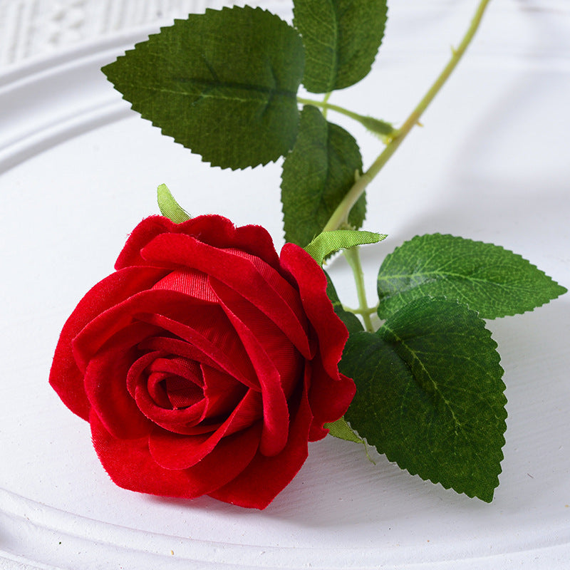 Artificial Velvet Rose Stem, 51cm Realistic Faux Rose with Bendable Wire Stem for Wedding Bouquet & Home Vase Decor