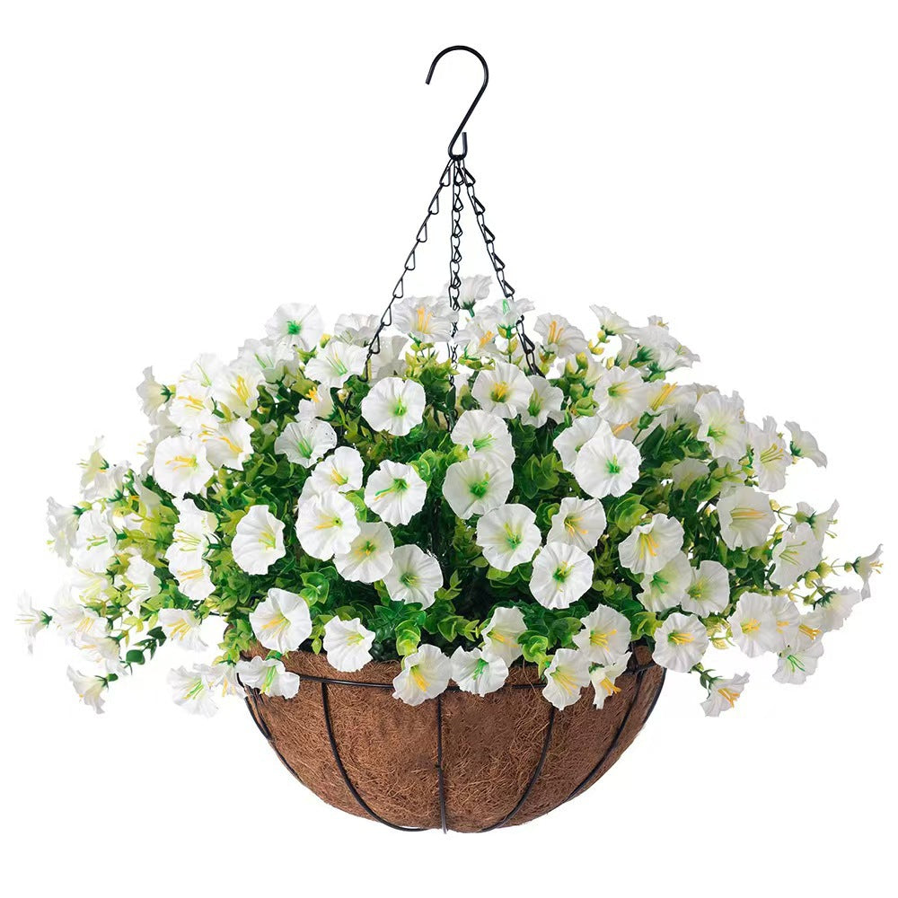 Artificial Hanging Petunia Flowers Basket, Fake Silk Flower for Patio Porch Garden Home Decor