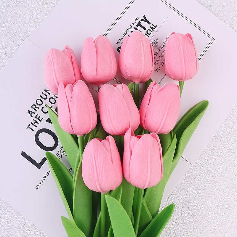 PU Artificial Tulips, Faux Tulip Flowers Bouquet with Bendable Stems, Realistic Fake Tulips for Home Wedding Party Decor, Vase Not Included