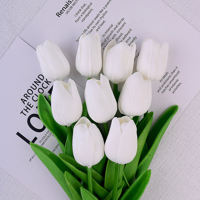 PU Artificial Tulips, Faux Tulip Flowers Bouquet with Bendable Stems, Realistic Fake Tulips for Home Wedding Party Decor, Vase Not Included